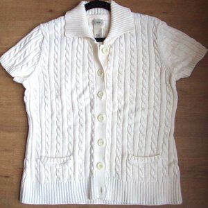 XL LL Bean Signature 100% Cotton Cable Short Sleeve Cardigan Sweater